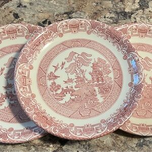 Set of 3 Small Vintage Red and White Decorative Plates